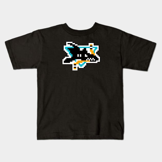 8-Bit Sharks Kids T-Shirt by RetroRaider